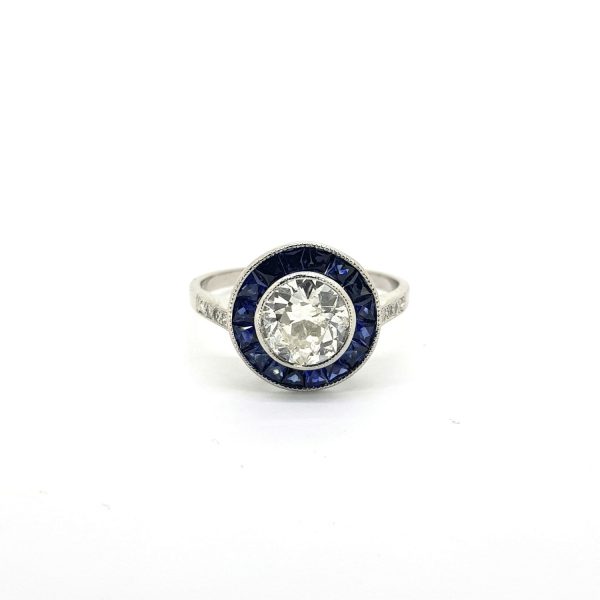 Sapphire and Diamond Cluster Target Ring, 1.19 carats