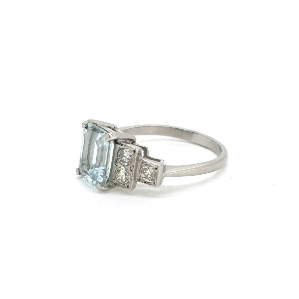 2ct Emerald Cut Aquamarine and Diamond Ring in Platinum