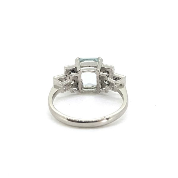 2ct Emerald Cut Aquamarine and Diamond Ring in Platinum
