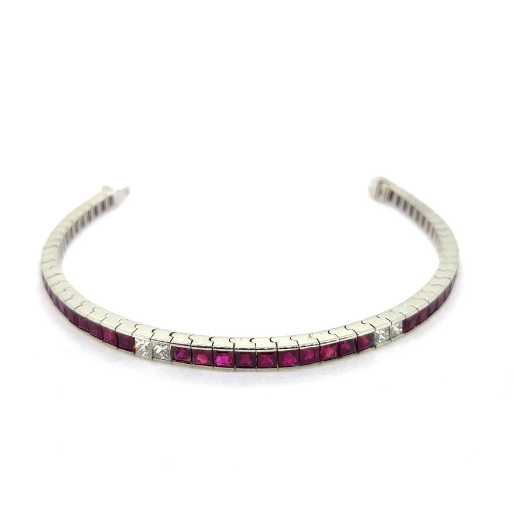 French Cut Ruby and Diamond Line Bracelet Jewellery Discovery