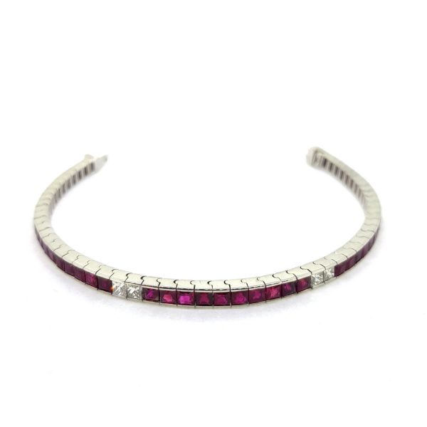 7ct French Cut Ruby and Diamond Line Bracelet