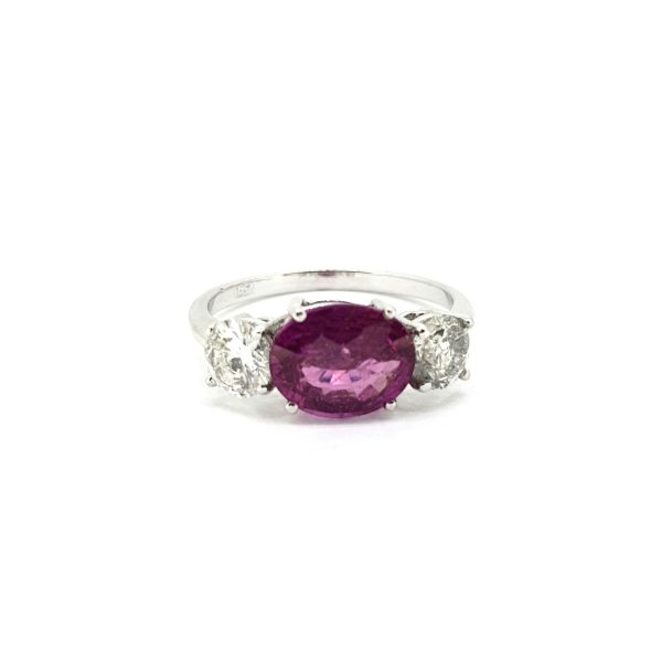 Pink Sapphire and Diamond Three Stone Ring, 2.30 carats