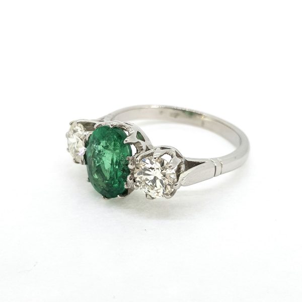 1.80ct Emerald and Diamond Three Stone Ring in Platinum