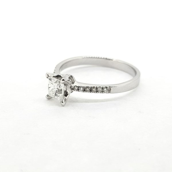0.63ct Princess Cut Diamond Solitaire Engagement Ring with Diamond Shoulders