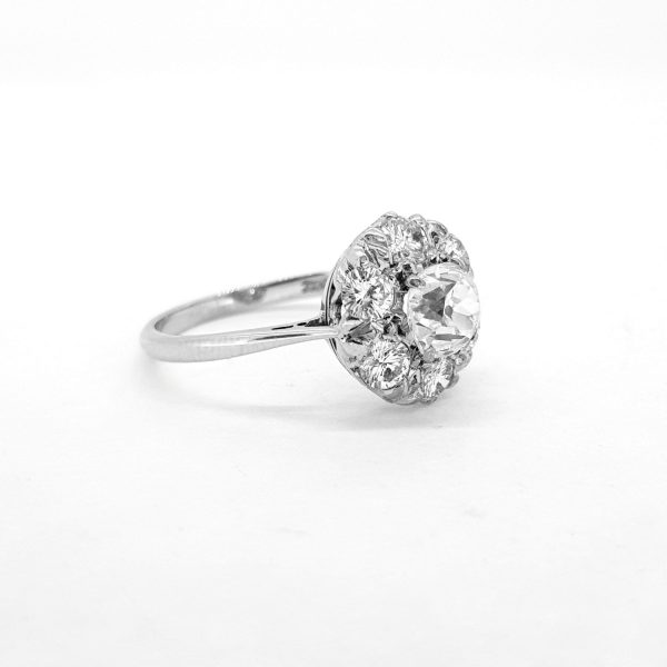 1ct Vintage Old Cushion Cut Diamond Cluster Ring