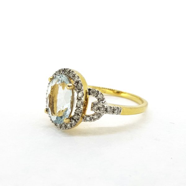 2.30ct Aquamarine and Diamond Cluster Dress Ring in 18ct Yellow Gold