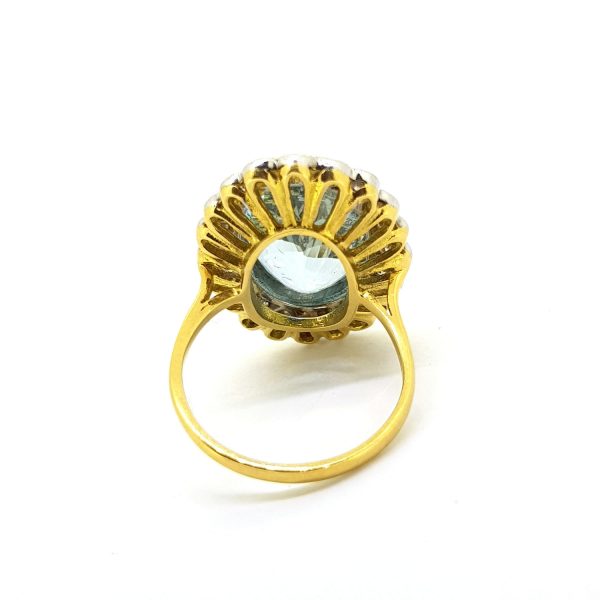 8.10ct Aquamarine and Diamond Oval Cluster Ring in 18ct Gold