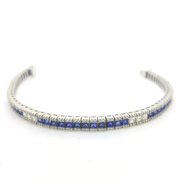 Princess Cut Sapphire and Diamond Line Bracelet