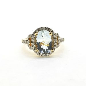 2.30ct Aquamarine and Diamond Cluster Dress Ring in 18ct Yellow Gold