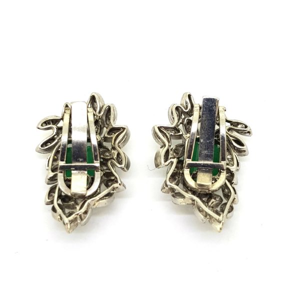Vintage Emerald and Diamond Cluster Clip On Earrings in 18ct White Gold