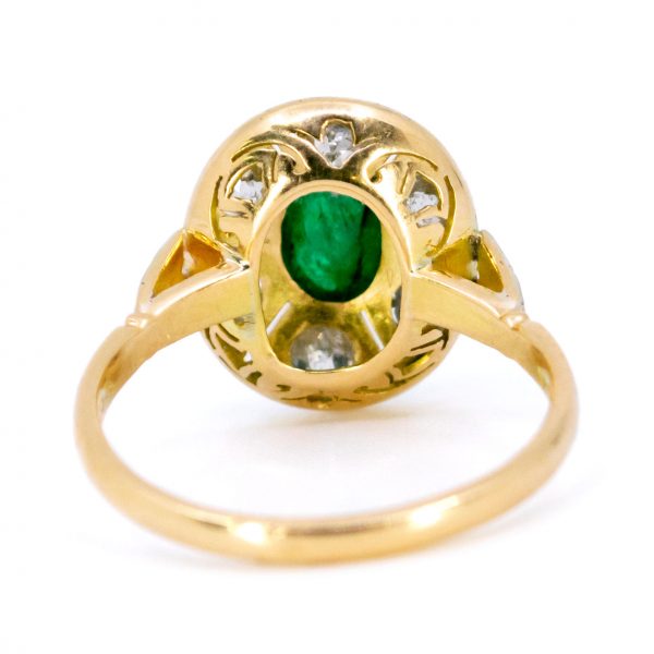 Antique Art Deco 1ct Emerald and Diamond Cluster Ring