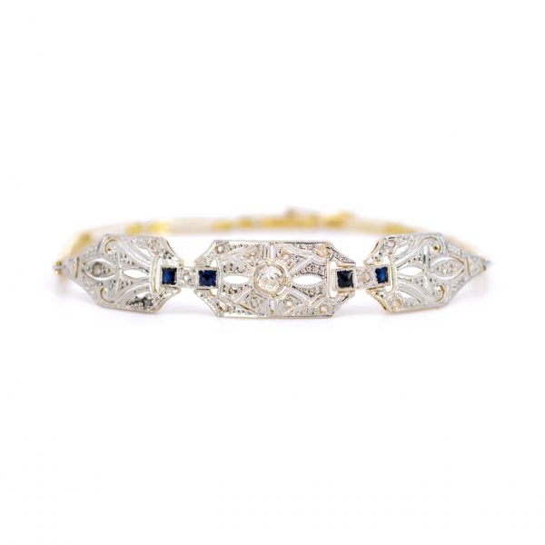 Antique Art Deco Diamond and Sapphire Panel Bracelet