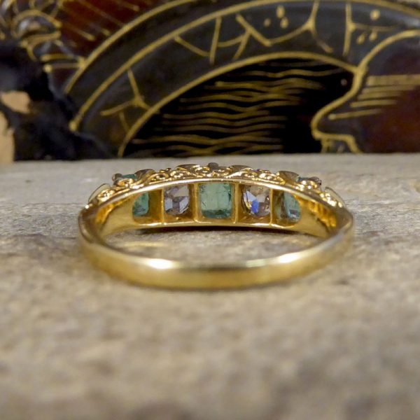 Antique Late Victorian Emerald and Diamond Five Stone Ring WA