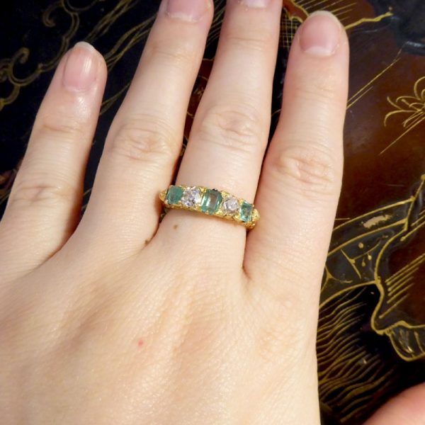 Antique Late Victorian Emerald and Diamond Five Stone Ring WA