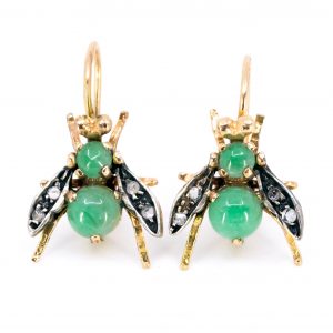 Antique Style Emerald and Diamond Fly Earrings