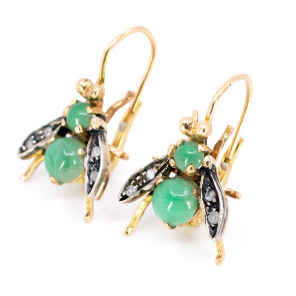 Antique Style Emerald and Diamond Fly Earrings