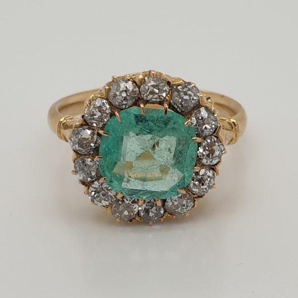 Antique Victorian 1.30ct Emerald and Diamond Cluster Ring