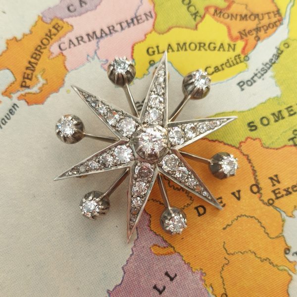 Antique Victorian 3.50ct Old Cut Diamond Star Brooch