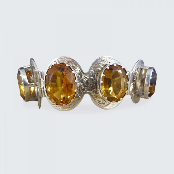 Antique Victorian Citrine Silver Belt Buckle Bracelet