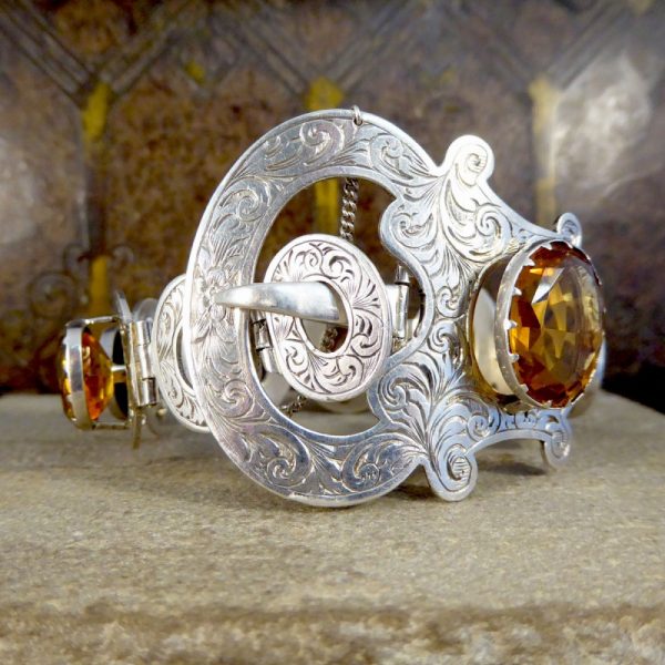 Antique Victorian Citrine Silver Belt Buckle Bracelet