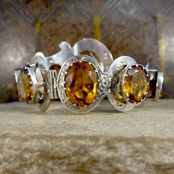 Antique Victorian Citrine Silver Belt Buckle Bracelet