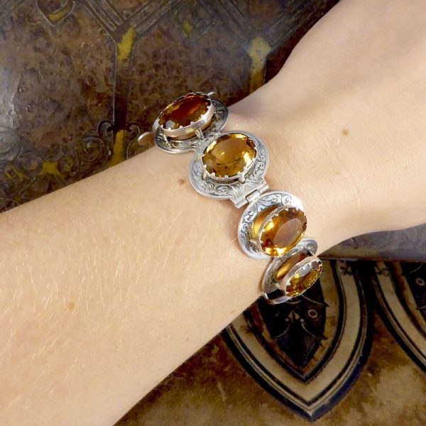 Antique Victorian Citrine Silver Belt Buckle Bracelet