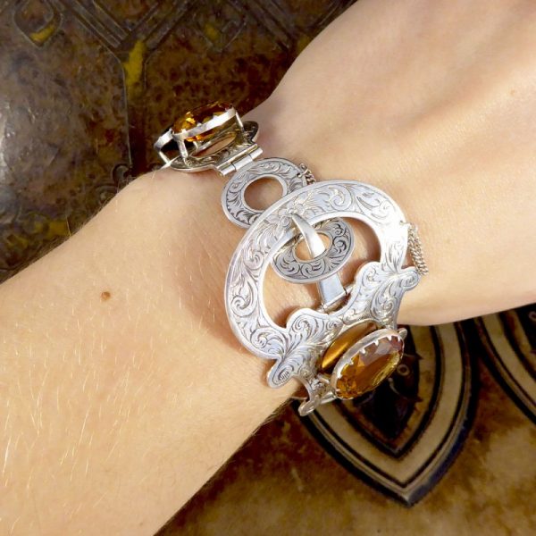 Antique Victorian Citrine Silver Belt Buckle Bracelet