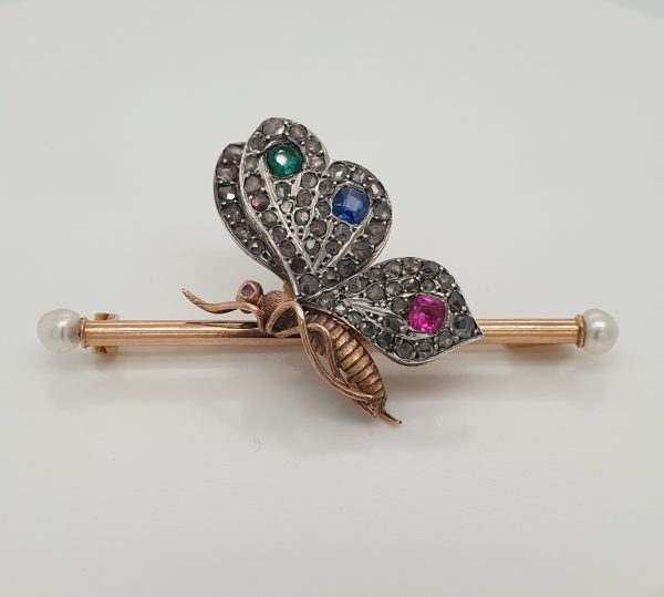 Antique Victorian Gem and Diamond Butterfly Brooch