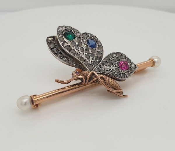 Antique Victorian Gem and Diamond Butterfly Brooch