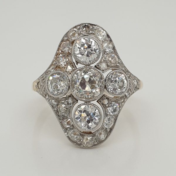 Art Deco Antique 2.35ct Old Cut Diamond Plaque Ring