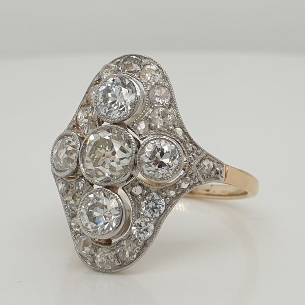 Art Deco Antique 2.35ct Old Cut Diamond Plaque Ring