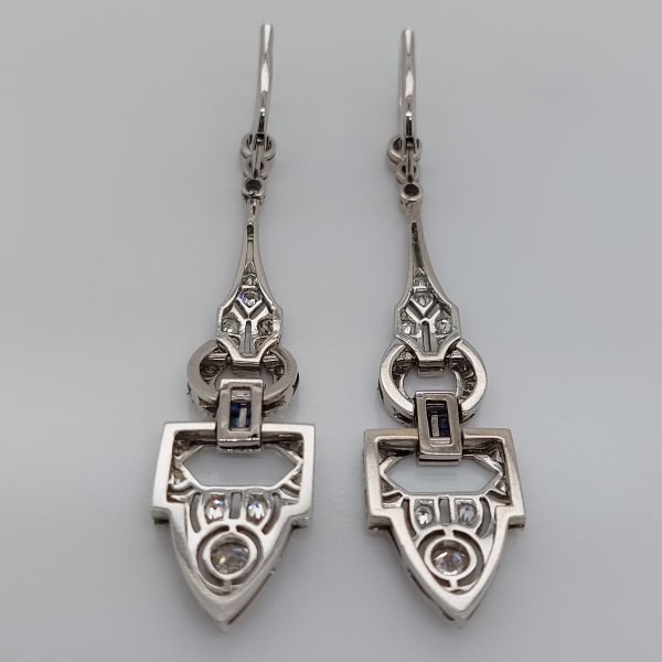 Art Deco Antique 2cts Diamond and Sapphire Drop Earrings