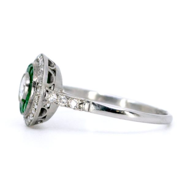 Art Deco Style Emerald and Diamond Target Cluster Ring