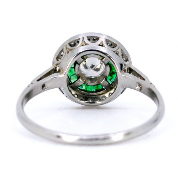 Art Deco Style Emerald and Diamond Target Cluster Ring