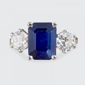 Contemporary 1.75ct Sapphire and Diamond Three Stone Ring