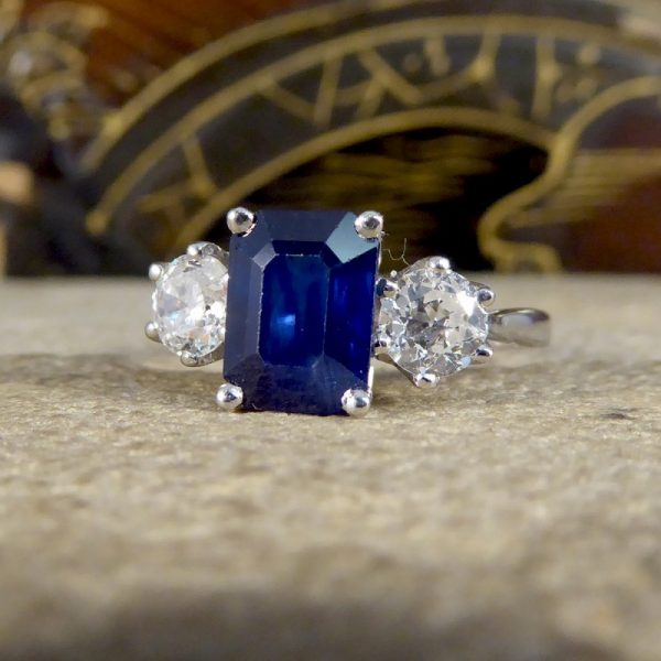 Contemporary 1.75ct Sapphire and Diamond Three Stone Ring