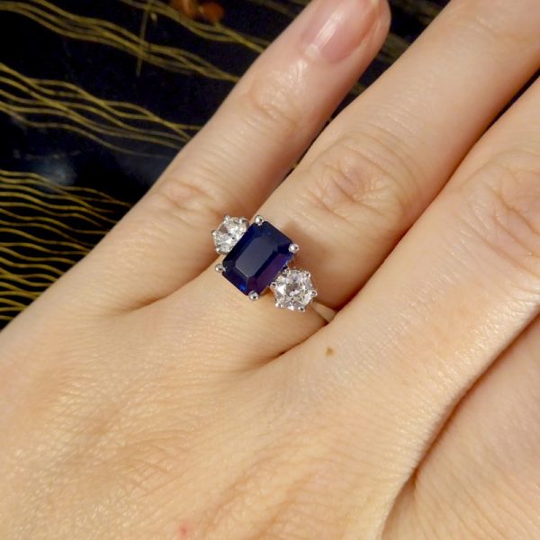 Contemporary 1.75ct Sapphire and Diamond Three Stone Ring