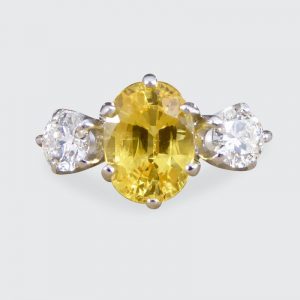 Contemporary 1.84ct Yellow Sapphire and Diamond Three Stone Ring