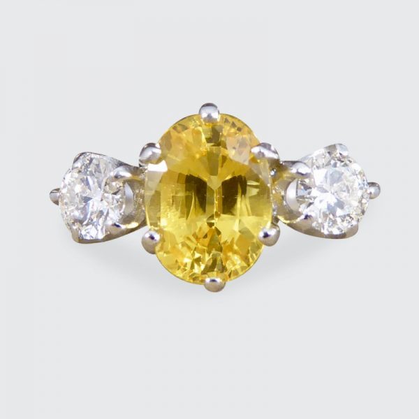 Contemporary 1.84ct Yellow Sapphire and Diamond Three Stone Ring