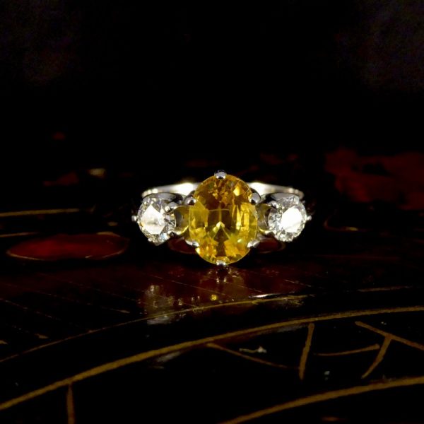 Contemporary 1.84ct Yellow Sapphire and Diamond Three Stone Ring