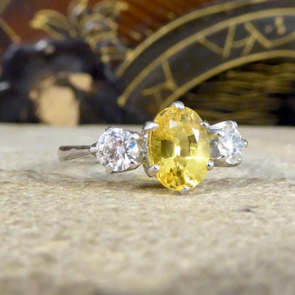 Contemporary 1.84ct Yellow Sapphire and Diamond Three Stone Ring