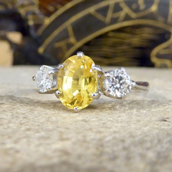 Contemporary 1.84ct Yellow Sapphire and Diamond Three Stone Ring