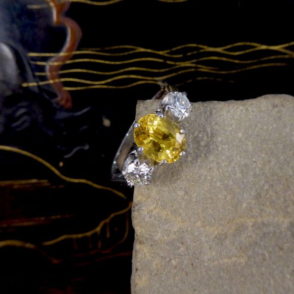 Contemporary 1.84ct Yellow Sapphire and Diamond Three Stone Ring