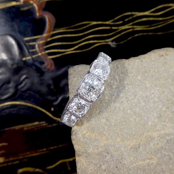 Contemporary Art Deco Style 0.80ct Diamond Five Stone Ring