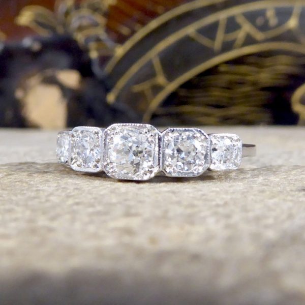 Contemporary Art Deco Style 0.80ct Diamond Five Stone Ring