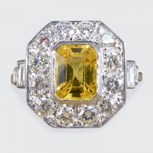 Contemporary Art Deco Style Yellow Sapphire and Diamond Cluster Ring