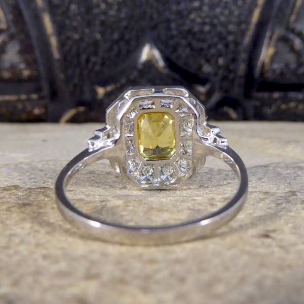 Contemporary Art Deco Style Yellow Sapphire and Diamond Cluster Ring