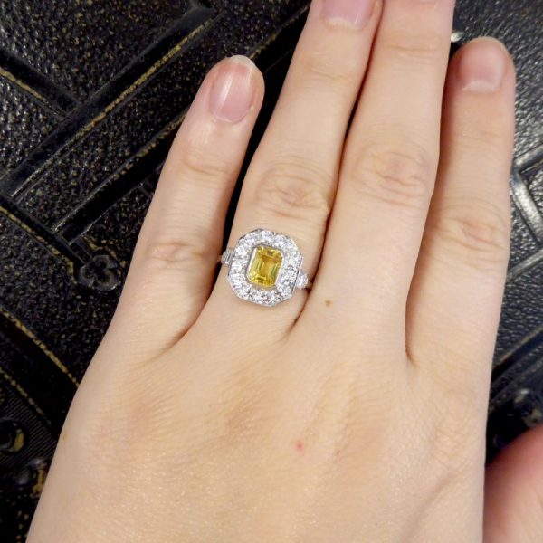 Contemporary Art Deco Style Yellow Sapphire and Diamond Cluster Ring