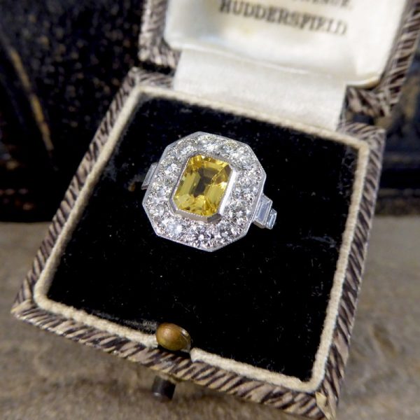 Contemporary Art Deco Style Yellow Sapphire and Diamond Cluster Ring