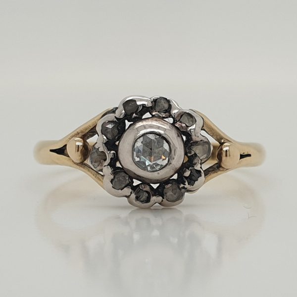 Georgian Antique Rose Cut Diamond Cluster Ring